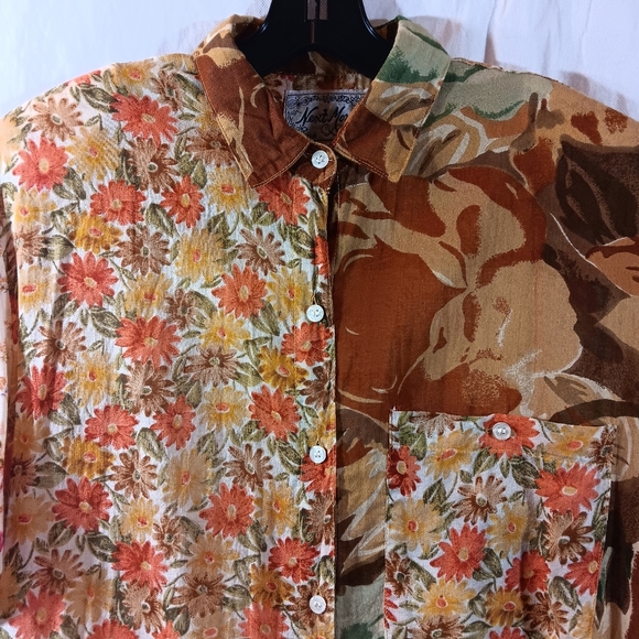 Next Move Vintage Womens Medium Gauze Top Shirt Floral Patchwork Boho - Picture 2 of 8